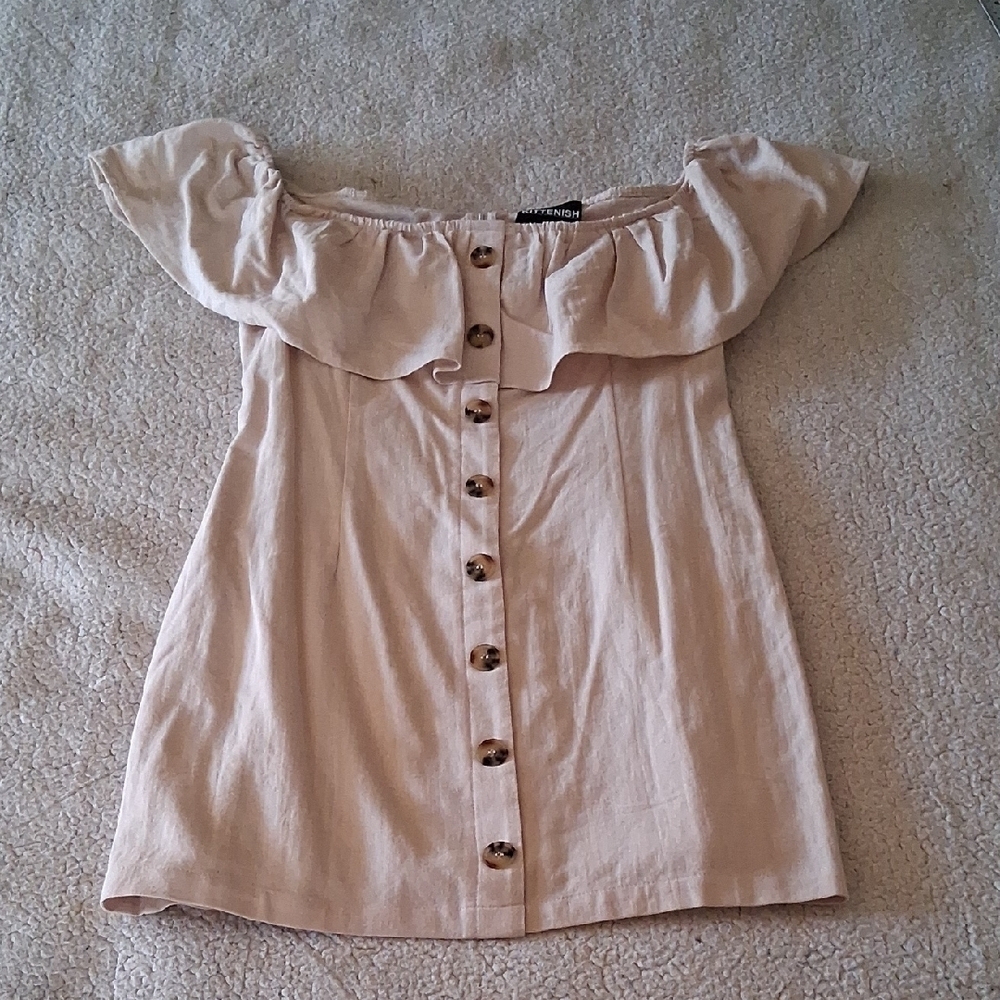 Kittenish Cream Off-Shoulder Cotton Mini Dress